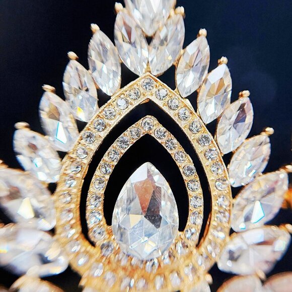 Quinceanera Crown, Clear Rhinestone Crown, Large Size Crown, Gold Crystal Crown main image 6